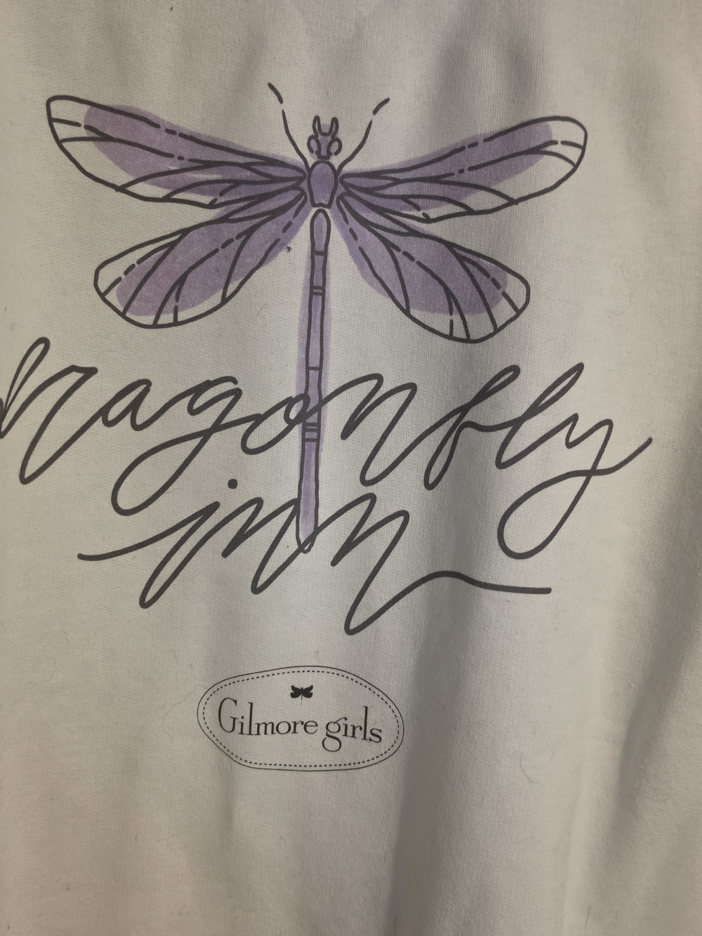 Target White Gilmore Girls Sweatshirt with Purple Dragonfly Graphic - Picture 3 of 5